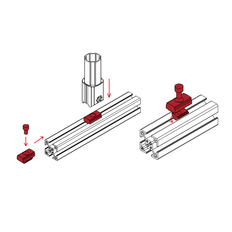Installation guide for lean pipe to aluminum profile connector nut in modular pipe rack system