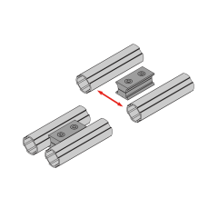 Lean Pipe Extension Connector assembly view for 28mm modular tube systems, workstations, carts and rack frame reinforcement