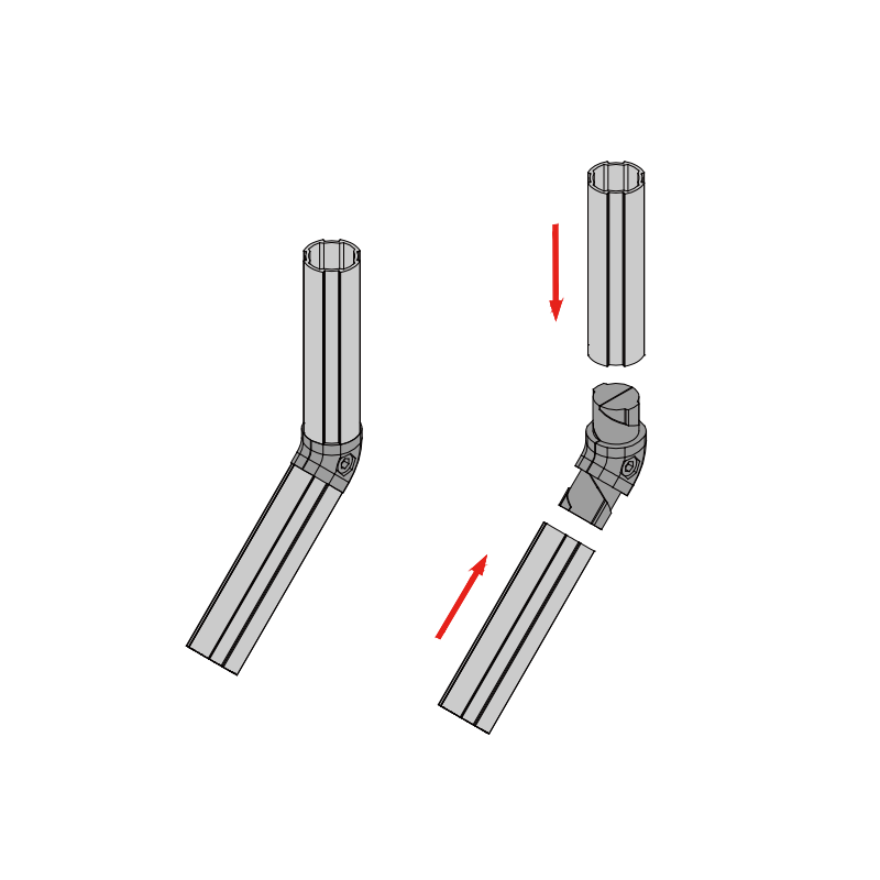 135 degree lean pipe connector for connecting two lean pipe ports at a fixed angle, modular tube joint fitting for pipe rack assembly