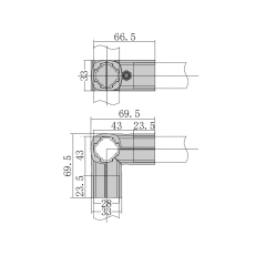 Integrated lean pipe connector technical drawing for vertical structure and 90 degree modular pipe rack frame assembly