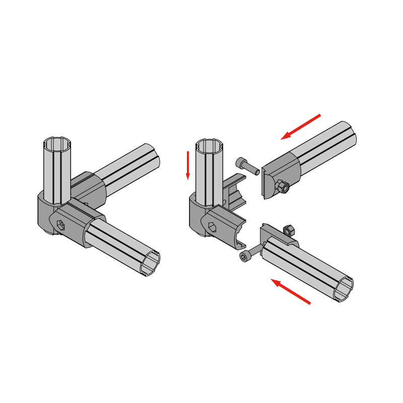 Integrated lean tube joint for vertical pipe racking and 90 degree corner frame connection with higher rigidity and load capacity