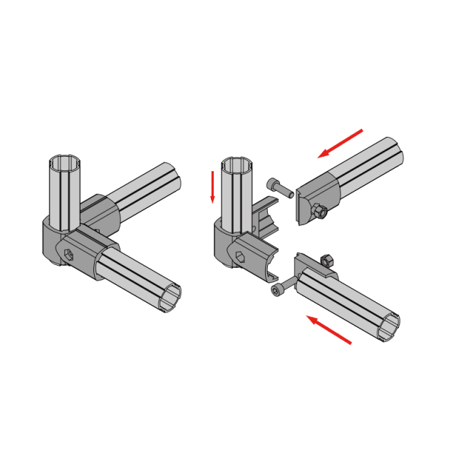 Integrated lean tube joint for vertical pipe racking and 90 degree corner frame connection with higher rigidity and load capacity