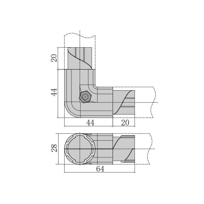 Lean pipe 90 degree L-shaped connector for joining two pipe ends in modular rack and pipe racking systems