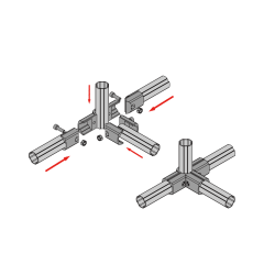 Lean tube cross connector for T-shaped pipe racking structure assembly to increase frame strength and load bearing capacity
