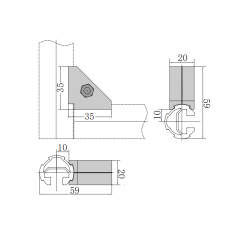 Dimensional engineering drawing of 90 degree aluminum fixing joint, showing cross-section and 35mm profile specifications