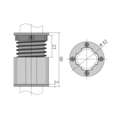 99mm Length Mechanical Height Adjuster Dimension Drawing with 43mm Flange Diameter