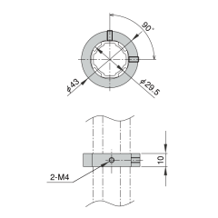 43mm Outer Diameter Aluminum Stop Collar Dimension Drawing with 2-M4 Thread Specifications
