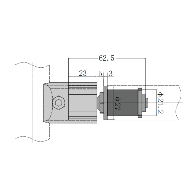 62.5mm Length Rotating Joint Engineering Dimension Drawing with 21.2mm Port Specification