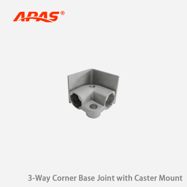 Metal 3-Way Corner Base Joint with Caster Mount for Lean Tube Carts, APAS Brand