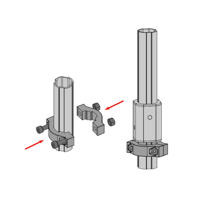 54g Split Design Lean Pipe Positioning Base Assembly Diagram with Two Bolt Mount