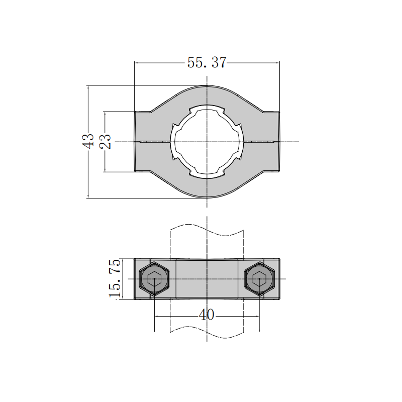 55.37mm Width Aluminum Positioning Base Dimension Drawing with 43mm Outer Diameter