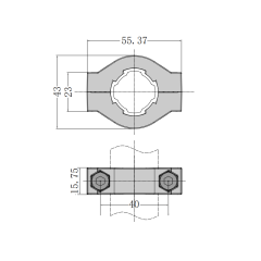 55.37mm Width Aluminum Positioning Base Dimension Drawing with 43mm Outer Diameter