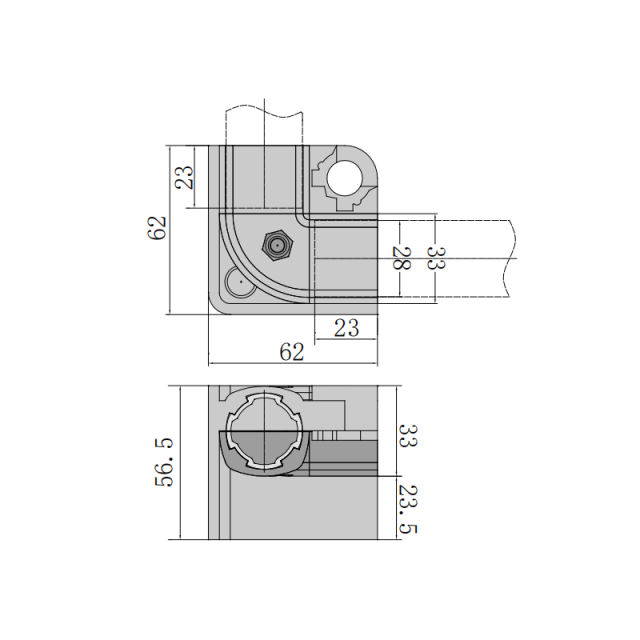 Dimensional engineering drawing of the high-strength aluminum base, showing cross-section and caster mounting hole specs