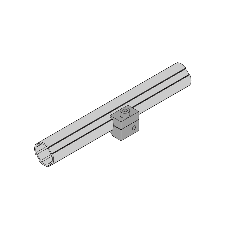 Side threaded circular support base clamped on 28mm round lean aluminum tube assembly display, industrial lean workstation mounting fitting