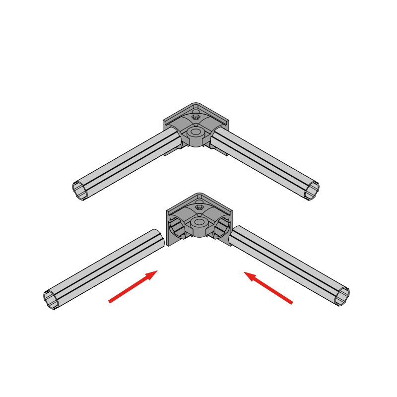 Assembly diagram showing two 28mm lean pipes connecting to the reinforced base for mobile caster installation