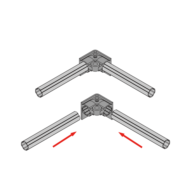 Assembly diagram showing two 28mm lean pipes connecting to the reinforced base for mobile caster installation