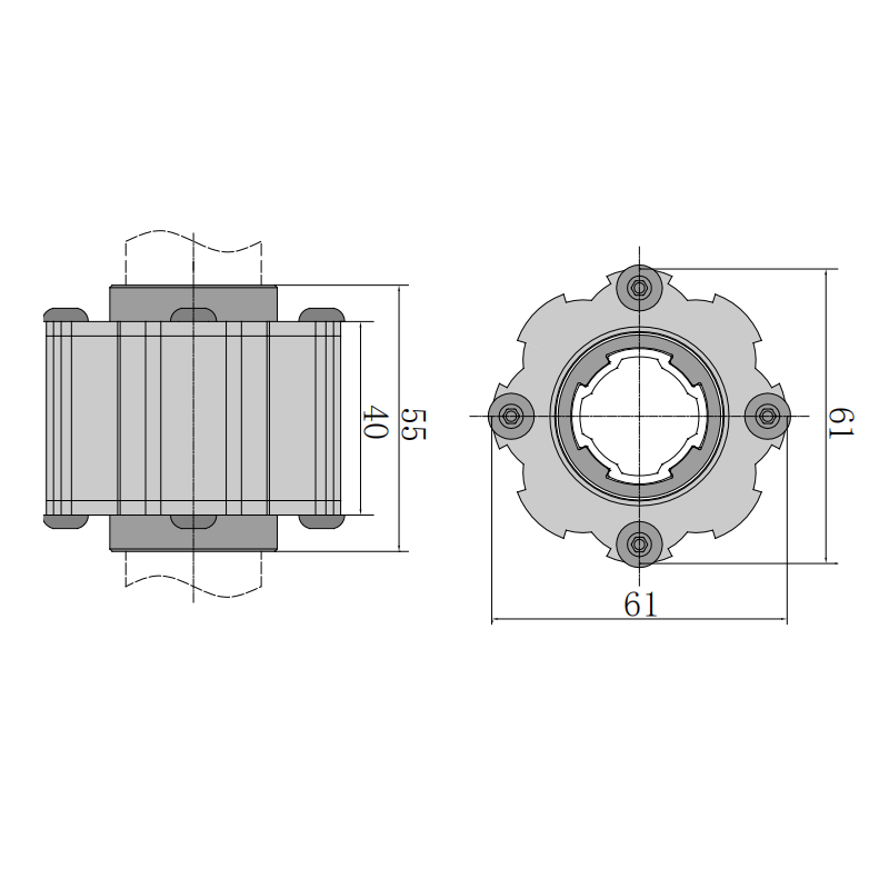 61mm Width Industrial Pipe Rotator Engineering Dimension Drawing with 55mm Length