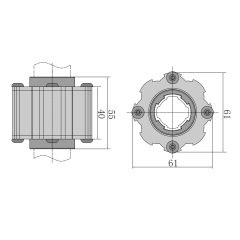61mm Width Industrial Pipe Rotator Engineering Dimension Drawing with 55mm Length