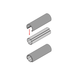 Assembly diagram showing how to buckle the PVC protective cover onto an aluminum lean tube for high-visibility warning