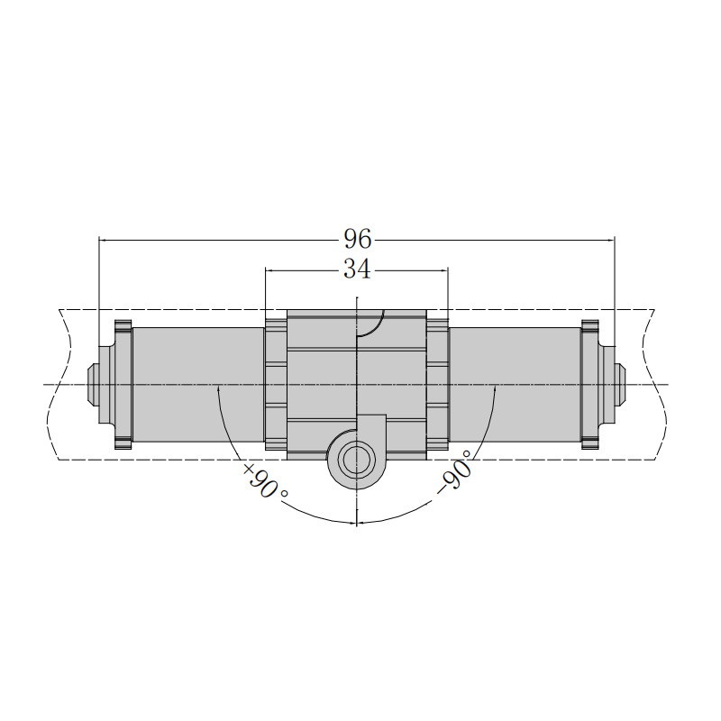 2D dimension and specification drawing of the 96mm folding structure rotary joint for lean tubes