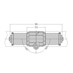 2D dimension and specification drawing of the 96mm folding structure rotary joint for lean tubes