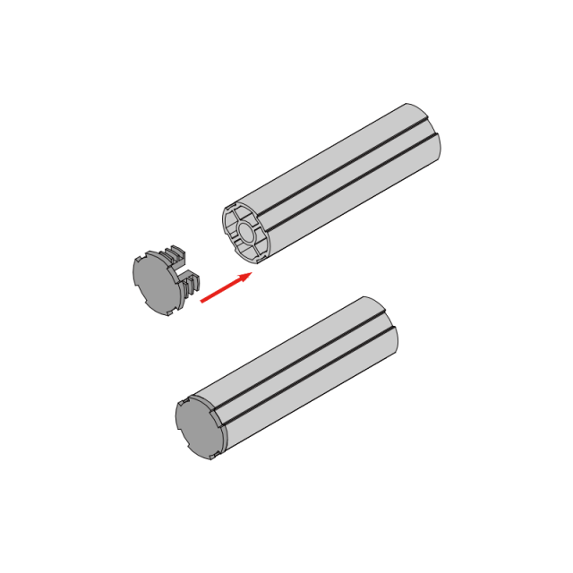 Assembly diagram showing the installation of a plastic plug into a 28 reinforced lean tube