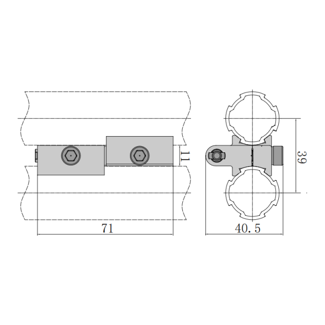 2D dimension and specification drawing of the 71mm profile barrel hinge showing left and right configurations