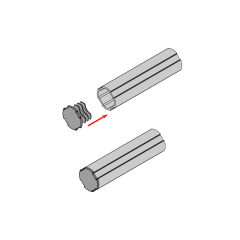 Assembly diagram showing the insertion of a plastic end plug into a 28mm lean pipe