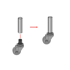 Assembly diagram of aluminum alloy split foot base with casters and feet