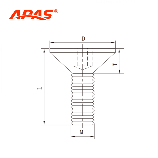 Countersunk Socket Head Screw Technical Drawing and Dimensions