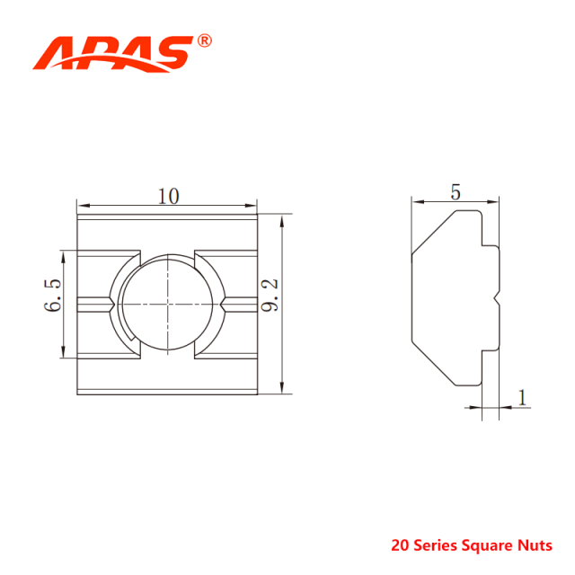 P6-20 Series T-Slot Square Nut Dimensions for Aluminum Profiles