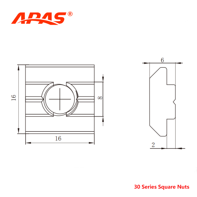P8-30 Series T-Slot Square Nut Technical Drawing