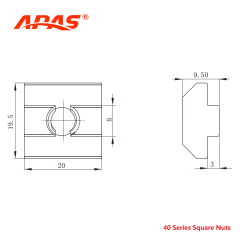 P8-50 Series T-Slot Square Nut CAD Drawing