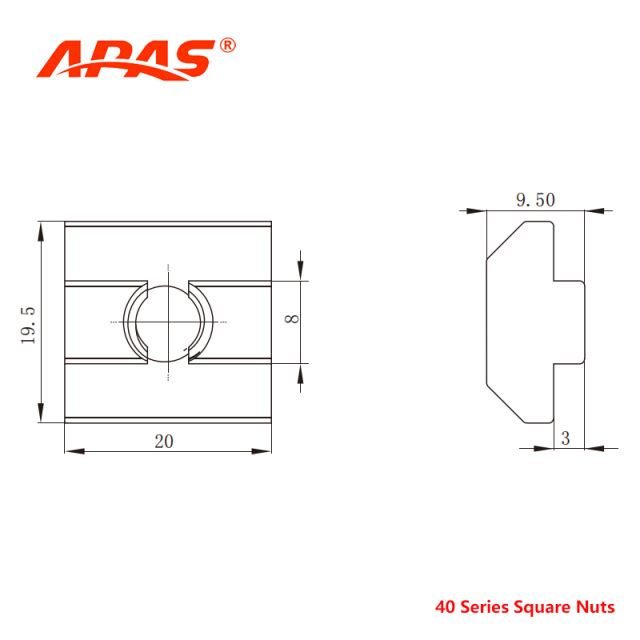 P8-50 Series T-Slot Square Nut CAD Drawing