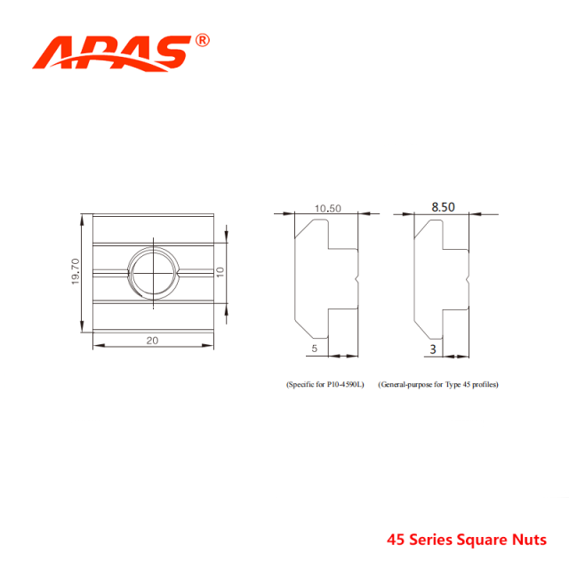 P8-40 Series Square Nut Dimensions for T Slot Aluminum Profile