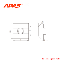 P8-45 Series T-Slot Square Nut Size Specification