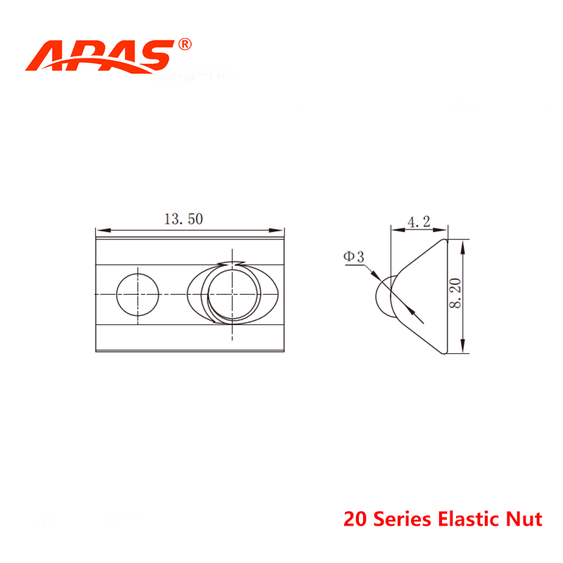 Elastic Nut Technical Drawing and Dimensions for Aluminum Profile