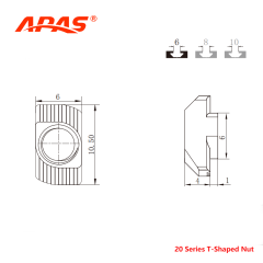 T-nut CAD drawing and technical design for aluminum extrusion profile fastening system - ARAS