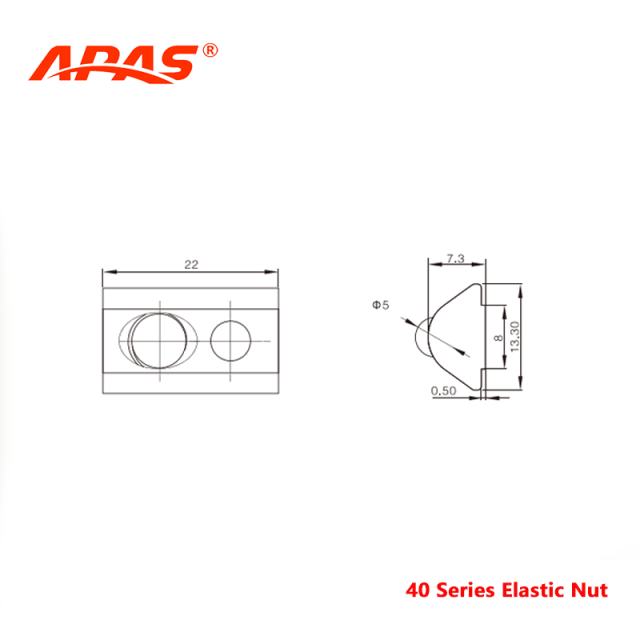 Elastic Nut Technical Drawing and Dimensions for Aluminum Profile