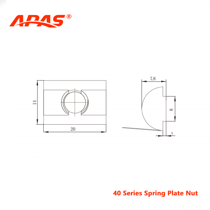 T slot nut dimensional drawing for aluminum extrusion profile accessories