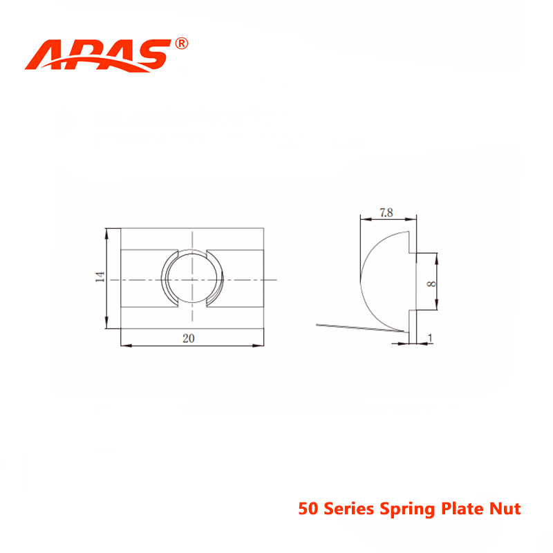 Aluminum extrusion spring nut technical specification and size details