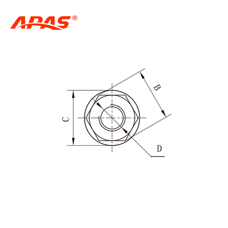 Technical dimensional drawing and thread specifications of flange nut