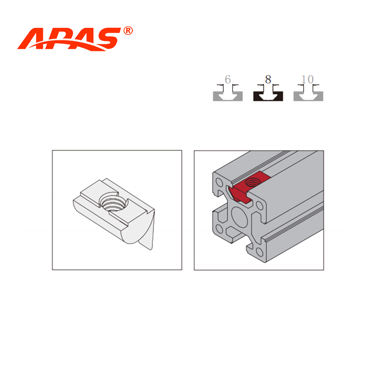 T slot spring nut installation application for aluminum profile framing systems