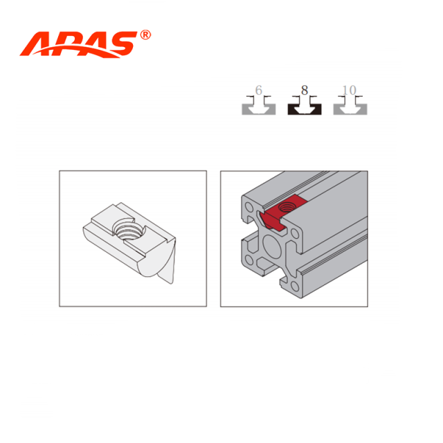 T slot spring nut installation application for aluminum profile framing systems