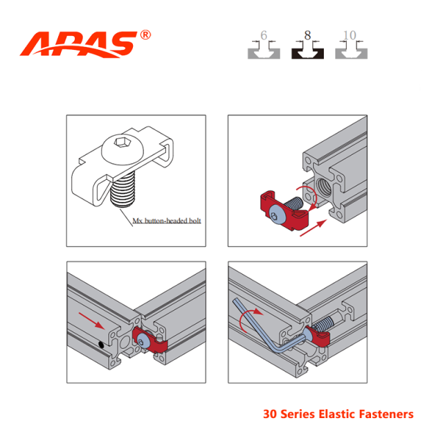 Installation guide diagram for elastic spring fastener with button head bolt