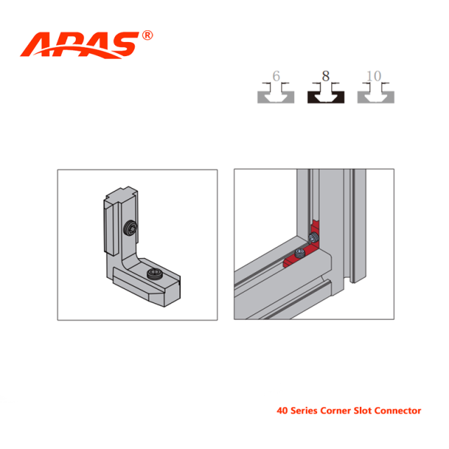 Installation diagram of APAS Corner Slot Connector for 90 degree aluminum profile joints