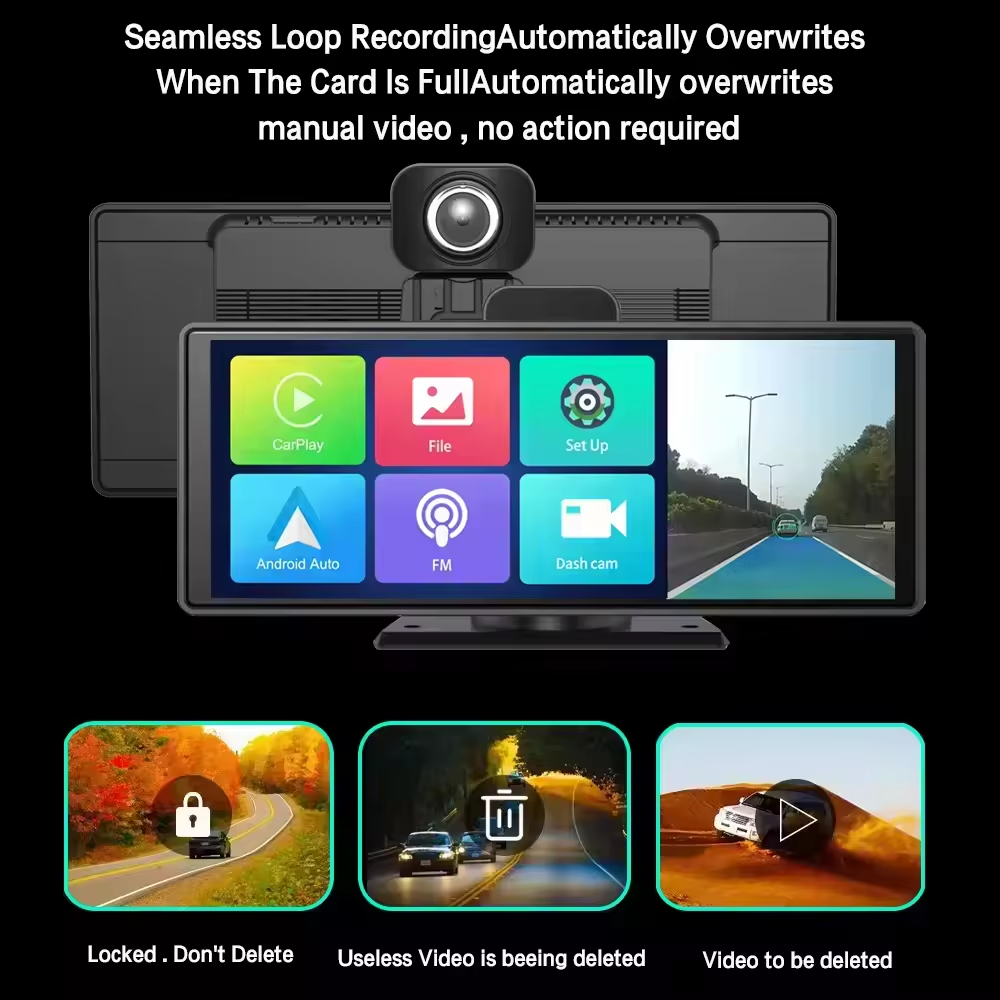 10.26 Inch CarPlay Screen Android Auto Car Player Stereo Radio Rear Camera Monitor Kits Dash Cam DVR BT GPS Map OEM Factory Portable Carplay Screen For All Cars