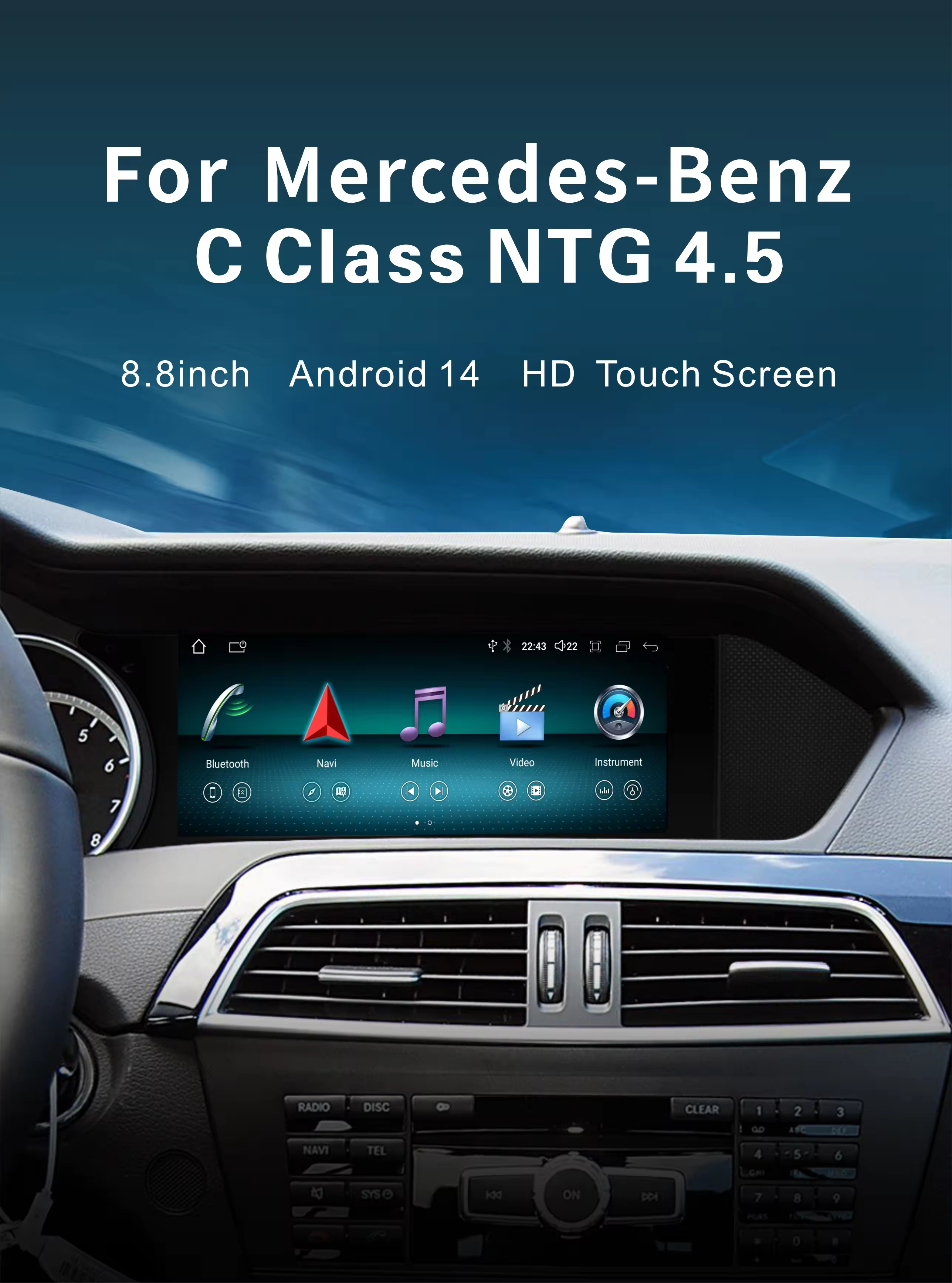 8.8 Inch Car Digital Dashboard Car Dvd Multimedia Radio Player for Mercedes Benz C-Class W204 S204wireless Carplay Android AUTO Screeb Car Audio Stereo Player Touch Screen Customization Wholesale Source Factory 8581 Qualcomm 665 680