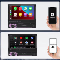 1Din Car DVD Player Android 13 7 Inch Retractable Extension Screen Wireless Auto Carplay GPS Navigation BT FM Video Intelligent System Universal Car Head Unit  MP3 DVD MP5Touch Screen Car Parts Wholesale Factory Customize
