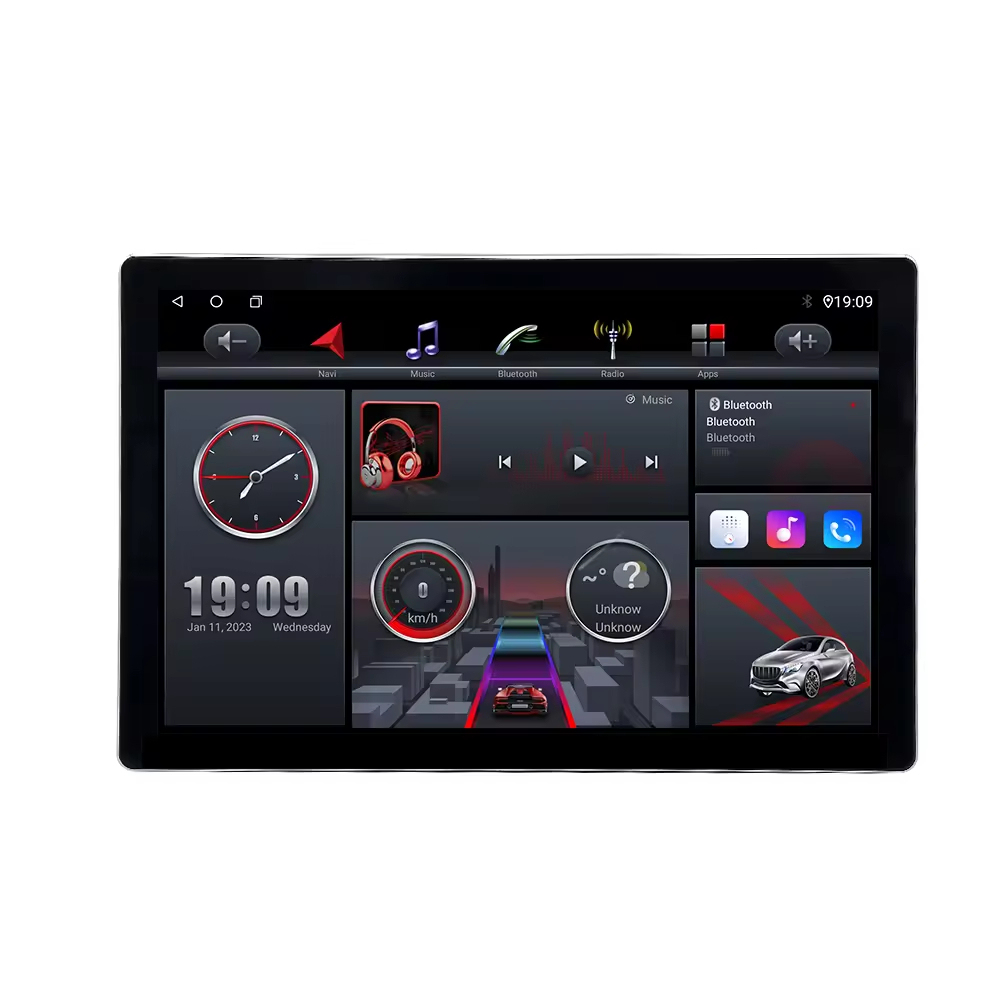 13.inch Android 13 360 Degrees Rotating 2 Din Universal Car Head Unit Car Radio Player Audio Stereo DVD Player Wireless Carplay Android Auto Touch Screen GPS Navigation Subwoofer  Universal Tesla Style Screen